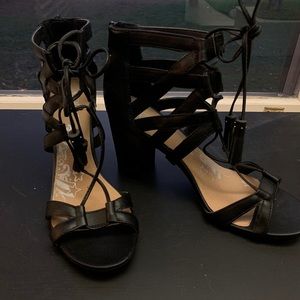 Black Open Toe Lace-Up Heels